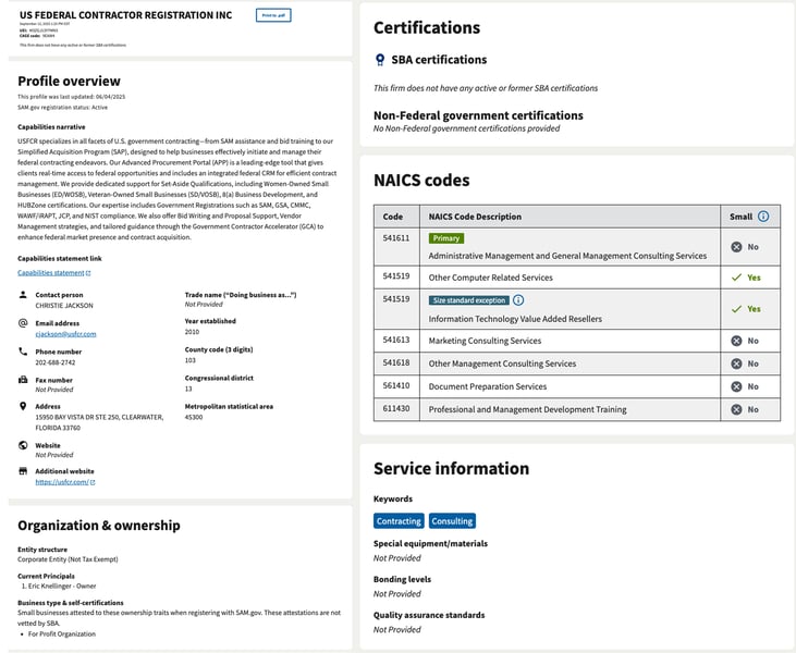 usfcr Small Business Search (SBS) Profile 2025-V2-1